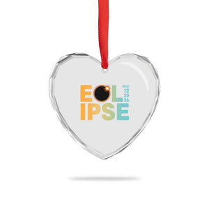 2026 Total Solar Eclipse Retro Typography Heart Crystal Glass Ornament August 12 Totality Astronomy Gift