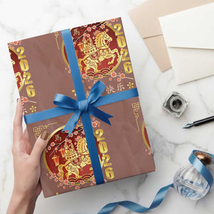 2026 Year of the Horse Lunar New Year Wrapping Paper Roll TS10 Mocha Print Your Wear