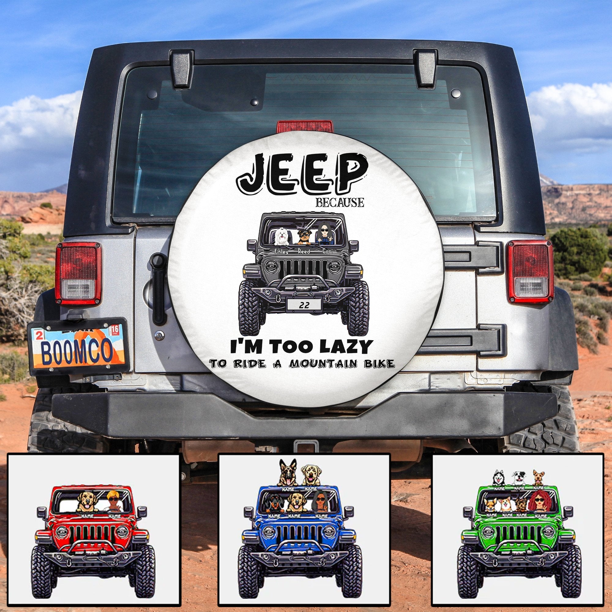 Personalized Jeep Tire Cover, Jeep Because Im Too Lazy To Ride A Mountain Bike, Gift For Jeep Lovers CTM Custom - Printyourwear