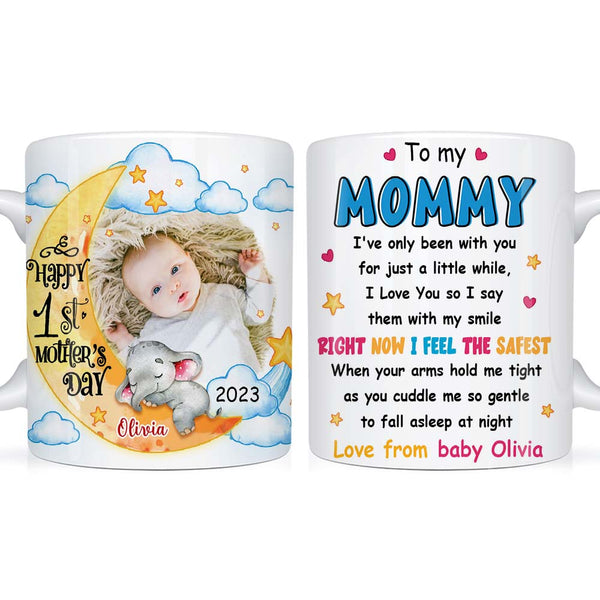 First Mothers Day Elephant Personalized Photo Mug CTM One Size 11oz size Custom - Printyourwear