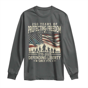 250 Years Of Protecting Freedom Defending Liberty Since 1775 Long Sleeve Shirt US Military Army Birthday TS11 Dark Heather Print Your Wear