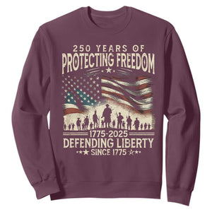 250 Years Of Protecting Freedom Defending Liberty Since 1775 Sweatshirt US Military Army Birthday TS11 Maroon Print Your Wear