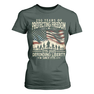 250 Years Of Protecting Freedom Defending Liberty Since 1775 T Shirt For Women US Military Army Birthday TS11 Dark Forest Green Print Your Wear