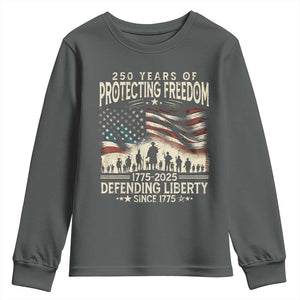 250 Years Of Protecting Freedom Defending Liberty Since 1775 Youth Sweatshirt US Military Army Birthday TS11 Dark Heather Print Your Wear