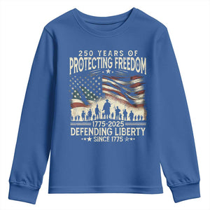 250 Years Of Protecting Freedom Defending Liberty Since 1775 Youth Sweatshirt US Military Army Birthday TS11 Royal Blue Print Your Wear