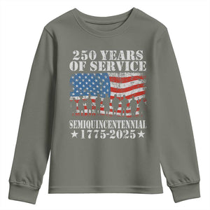 250 Years Of Service Semiquincentennial Youth Sweatshirt US Military Army Birthday American Flag TS11 Military Green Print Your Wear