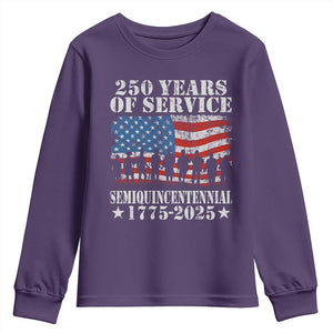 250 Years Of Service Semiquincentennial Youth Sweatshirt US Military Army Birthday American Flag TS11 Purple Print Your Wear