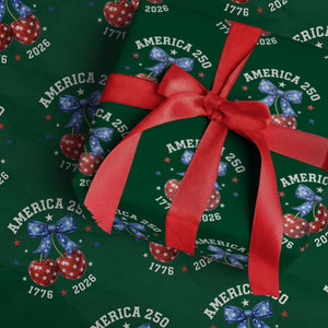 250 Anniversary USA Wrapping Paper Roll Cherry Coquette Bow 4th Of July 1776 2026 250th Birthday TS10 Green Print Your Wear