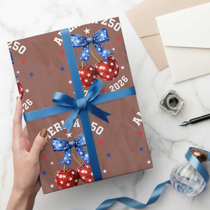 250 Anniversary USA Wrapping Paper Roll Cherry Coquette Bow 4th Of July 1776 2026 250th Birthday TS10 Mocha Print Your Wear