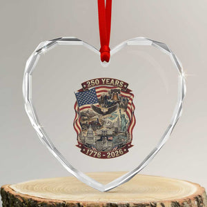 250 Years 1776 to 2026 Ultimate American Landmark Collage Heart Crystal Glass Ornament Liberty Bell Eagle and US Flag Semiquincentennial Patriotic