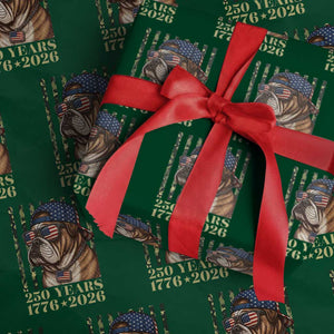 250 Years America Anniversary Wrapping Paper Roll Military Bulldog American Flag Camo