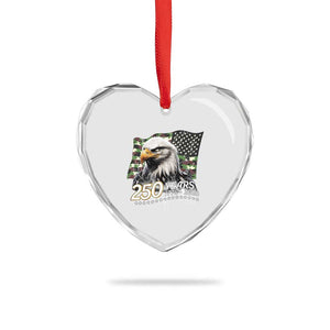 250 Years America Anniversary Heart Crystal Glass Ornament Patriotic Bald Eagle Military Tactical American Flag Camo