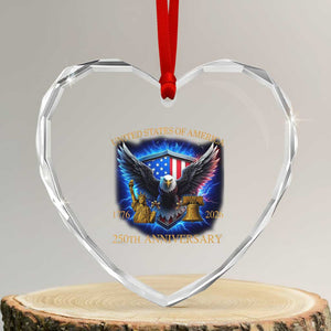250 Years America Flag Heart Crystal Glass Ornament Eagle 250th Anniversary USA Patriotic 1776 2026 TS10 Transparent Glass 3'' Heart Print Your Wear