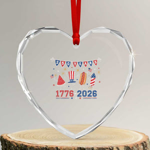250 Years American 1776 2026 Heart Crystal Glass Ornament Patriotic Watermelon Hotdog Firework 250th 4th July Independence Day