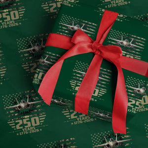 250 Years Anniversary Wrapping Paper Roll Patriotic Jet Fighter US Flag Camo