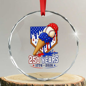 250 Years Baseball Ice Cream Drip 4th of July USA Flag Crystal Glass Ornament