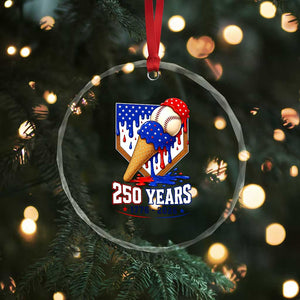 250 Years Baseball Ice Cream Drip 4th of July USA Flag Crystal Glass Ornament