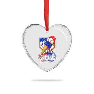 250 Years Baseball Ice Cream Drip 4th of July USA Flag Heart Crystal Glass Ornament
