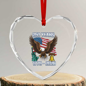 250 Years of Freedom 1776 2026 Patriotic Eagle Heart Crystal Glass Ornament 4th of July American Flag Liberty Bell Statue of Liberty TS02 Transparent Glass 3'' Heart Print Your Wear