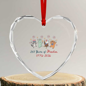 250 Years Of Freedom Heart Crystal Glass Ornament Patriotic Doodle America Raccoon Goose Highland Cow 4th of July TS14 Transparent Glass 3'' Heart Print Your Wear