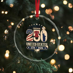 250 Years of Freedom Liberty Bell and Statue of Liberty Graphic Crystal Glass Ornament 1776 2026 US Pride American Flag Graphic Emblem TS02 Print Your Wear