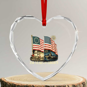 250 Years of Liberty Heart Crystal Glass Ornament US 250th Anniversary Semiquincentennial 2026 Patriotic TS02 Transparent Glass 3'' Heart Print Your Wear