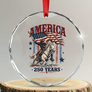 250 Years Since 1776 Cowboy on Horseback Crystal Glass Ornament Vintage Patriotic Western Style American Flag Semiquincentennial