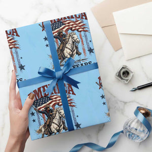 250 Years Since 1776 Cowboy on Horseback Wrapping Paper Roll Vintage Patriotic Western Style American Flag Semiquincentennial