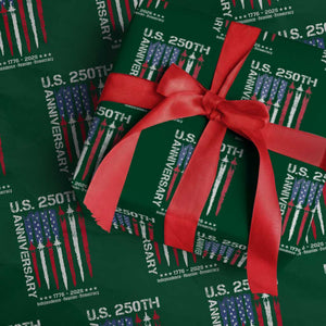 250th American Anniversary Wrapping Paper Roll 250 Years America USA Flag Fighter Jets Patriotic Veterans TS10 Green Print Your Wear