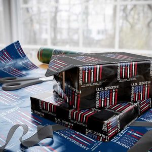 250th American Anniversary Wrapping Paper Roll 250 Years America USA Flag Fighter Jets Patriotic Veterans TS10 Black Print Your Wear