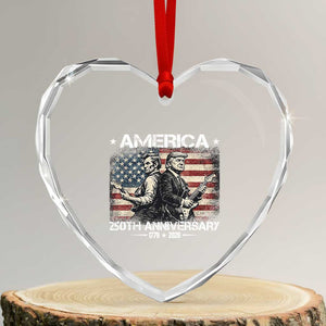 250th Anniversary Abraham Lincoln and Trump Rocking Heart Crystal Glass Ornament Rock n Roll Electric Guitar Duel Patriotic 1776-2026 TS02 Transparent Glass 3'' Heart Print Your Wear