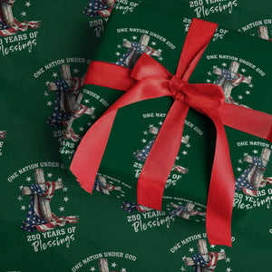 250th Anniversary USA Wrapping Paper Roll One Nation Under God US 250 Flag Cross 4th Of July TS10 Green Print Your Wear