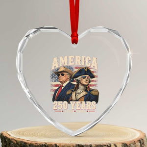 250th Anniversary USA George Washington and US Nations Leader Heart Crystal Glass Ornament America 250 Years 1776 2026