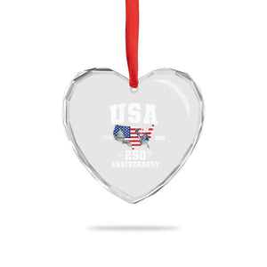 250th Anniversary USA Heart Crystal Glass Ornament 4th of July America US Flag Patriotic 250 Years American Flag