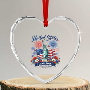 250th Anniversary USA Heart Crystal Glass Ornament Patriotic Liberty Floral 250 Years American 4th July 1776 2026 TS10 Transparent Glass 3'' Heart Print Your Wear