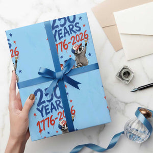 250th Anniversary USA Wrapping Paper Roll Patriotic Raccoon American Flag 4th of July TS14 Light Blue Print Your Wear