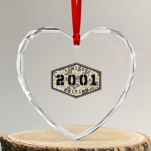 25th Birthday Hunting Heart Crystal Glass Ornament 2001 Limited Edition Vintage Camouflage Gifts For Turning 25