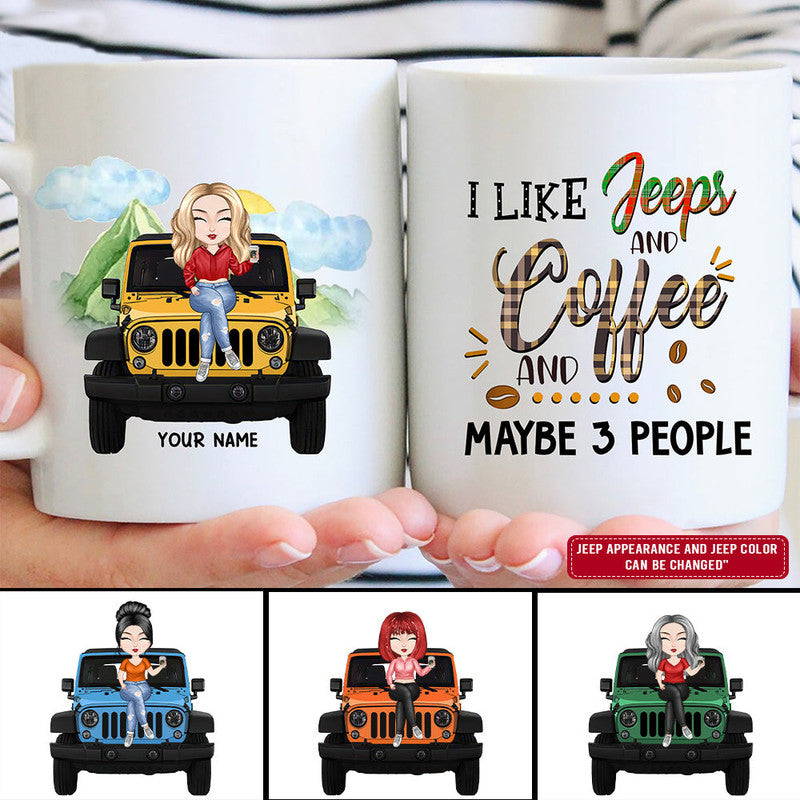 Personalized Jeep Mug I Like Jeeps and Coffee and Maybe 3 People CTM00 One Size 11oz size Custom - Printyourwear