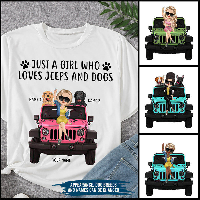 Custom Jeep Tee Shirts Just A Girl Who Loves Jeeps and Dogs Chibi Jeep Girl CTM White Custom - Printyourwear