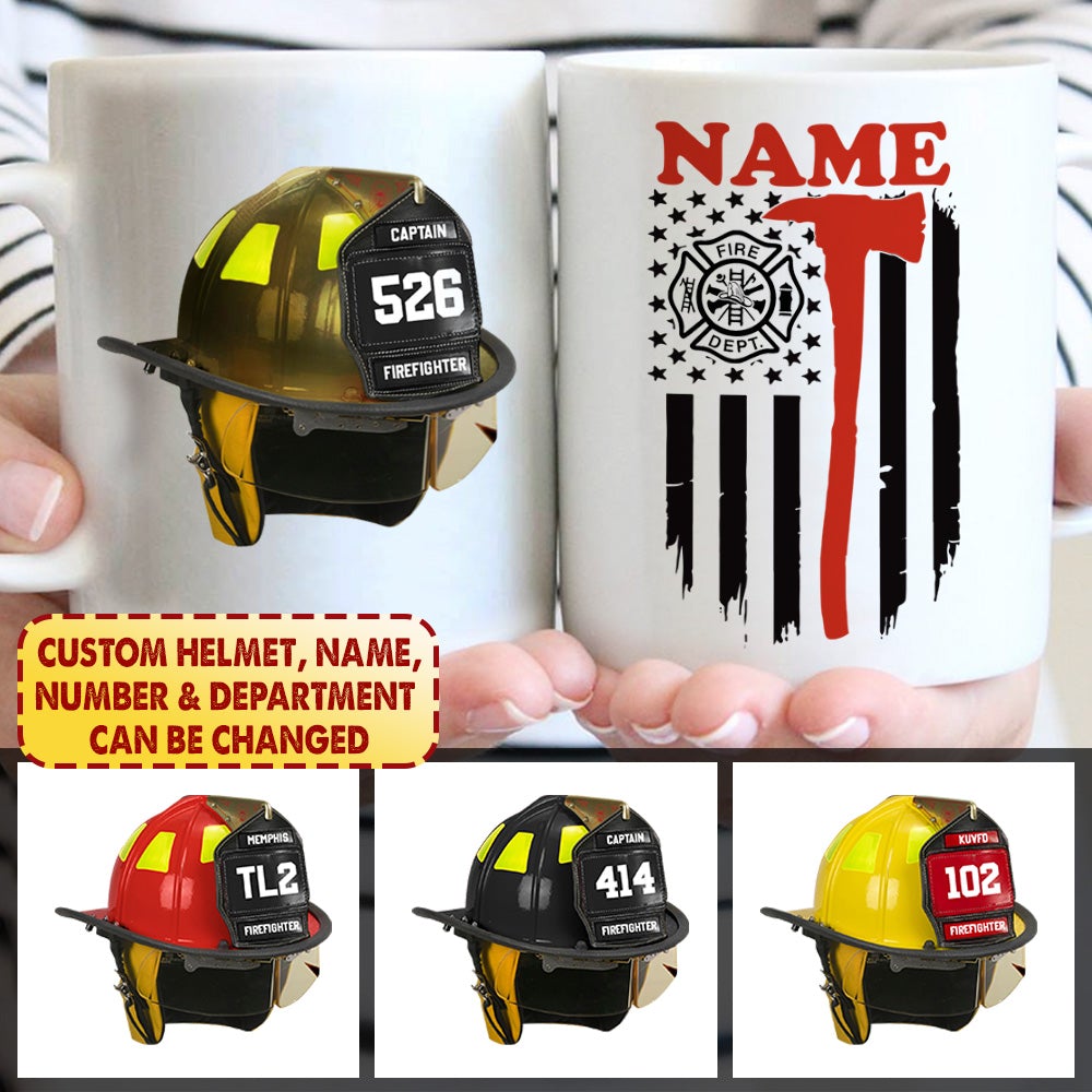 Personalized Firefighter Mug with American Flag CTM One Size 11oz size Custom - Printyourwear