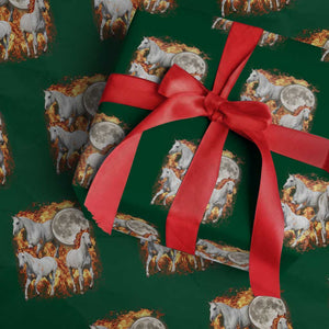 3 Fire Horses Moon Equestrian Wrapping Paper Roll Year Of The Fire Horse Joke TS11 Green Print Your Wear