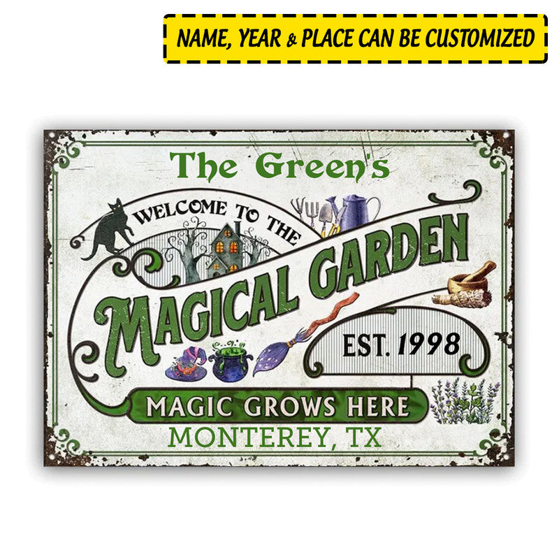 Halloween Personalized Metal Signs Witch Garden Magic Grows Here CTM One Size 24x18 inch (60.96x45.72 cm) Custom - Printyourwear