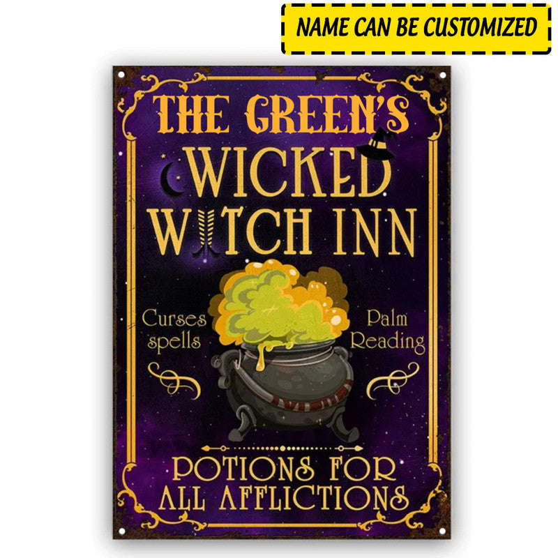 Halloween Personalized Metal Signs Witch Inn Potions For All Affliction CTM One Size 24x18 inch (60.96x45.72 cm) Custom - Printyourwear
