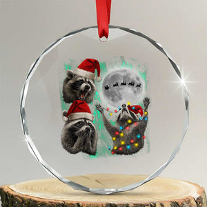3 Raccoons Howling At Moon Christmas Crystal Glass Ornament Funny Weird Cursed Meme TS10 Transparent Glass 3'' Circle Print Your Wear