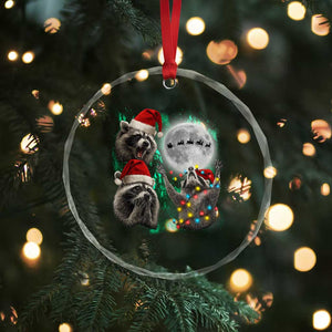 3 Raccoons Howling At Moon Christmas Crystal Glass Ornament Funny Weird Cursed Meme TS10 Print Your Wear