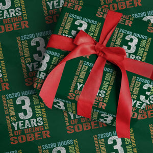 3 Years Of Being Sober Wrapping Paper Roll 3 Years Sobriety Anniversary Addiction Recovery TS11 Green Print Your Wear