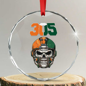 305 Football Warrior Skull Crystal Glass Ornament Orange and Green Miami Vibes TS02 Transparent Glass 3'' Circle Print Your Wear