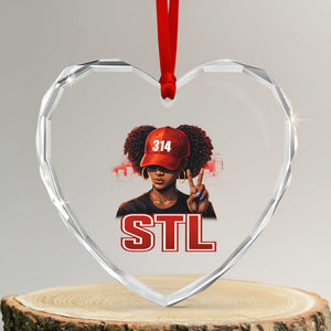 314 STL Heart Crystal Glass Ornament Red Hat African American Woman Area Code St Louis City Pride TS10 Transparent Glass 3'' Heart Print Your Wear
