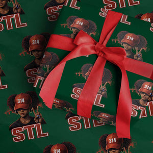 314 STL Wrapping Paper Roll Red Hat African American Woman Area Code St Louis City Pride TS10 Green Print Your Wear