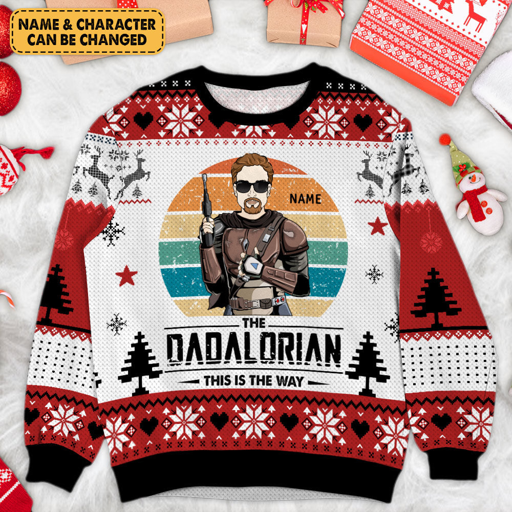Personalized The Dadalorian Christmas All Over Print Sweatshirt This Is The Way CTM Unisex Custom - Printyourwear